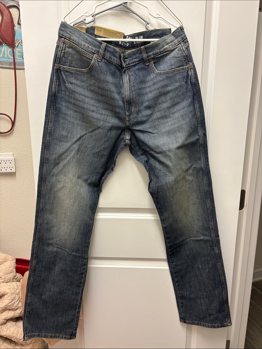 Wrangler Men's Straight Leg Distressed Indigo Jeans